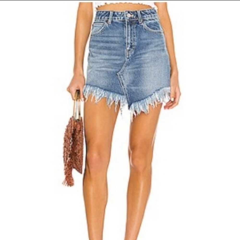 FREE People We the Free Bailey Denim Mini Skirt in Indigo Blue